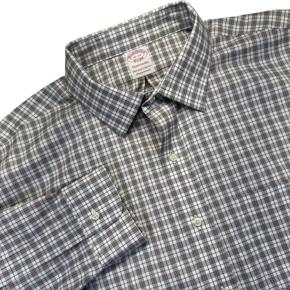 Brooks Brothers Other - Brooks Brothers Mens 18 34 Traditional Dress Shirt Brown Check Non Iron